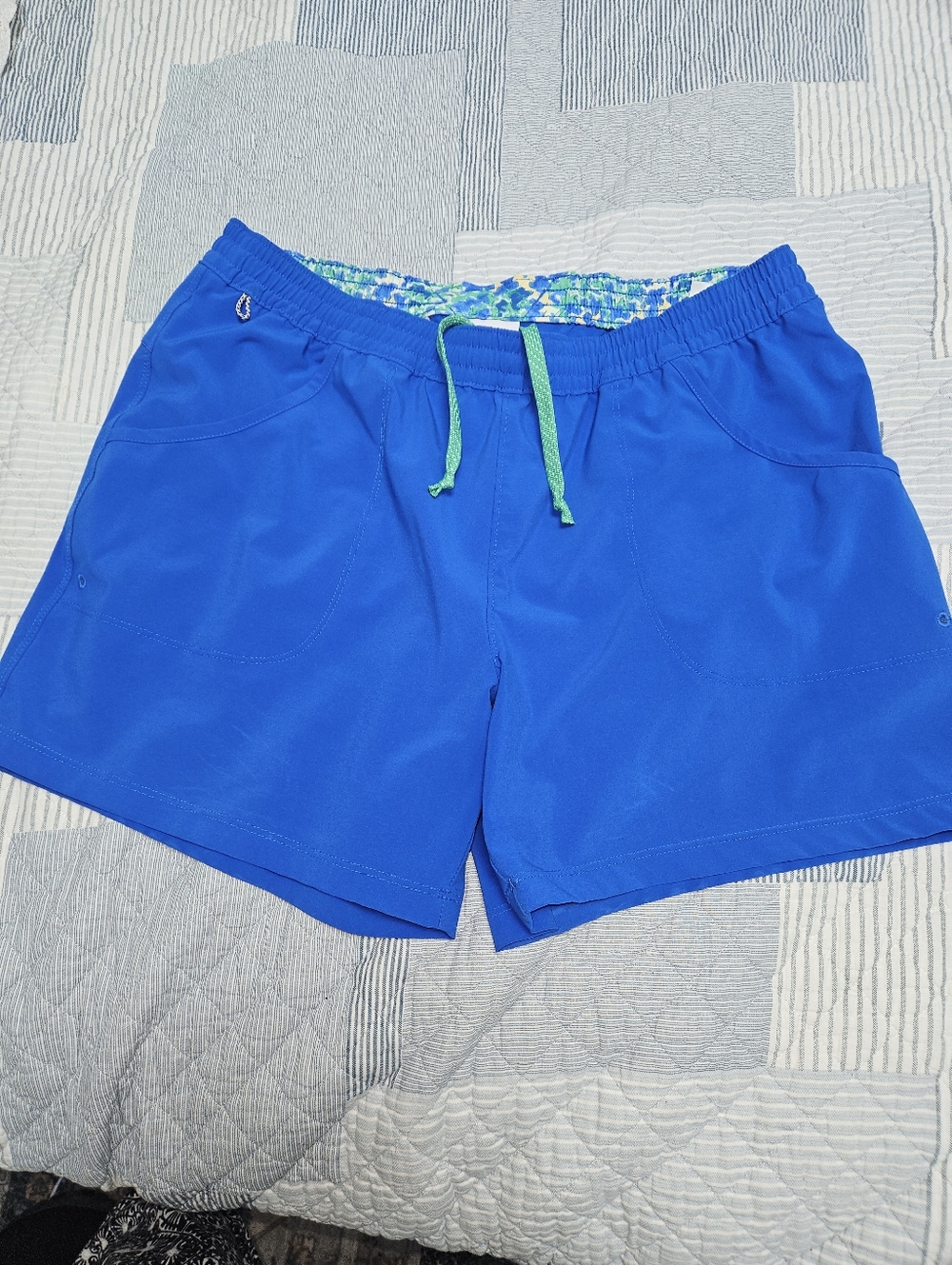 Womens Columbia PFG Royal Blue Shorts with Lime Drawstring